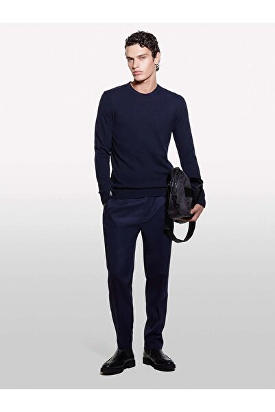 Sisley Ανδρικό πουλόβερ με λαιμόκοψη από κασμίρ, μπλε ναυτικό πουλόβερ - 325A102HS1B17