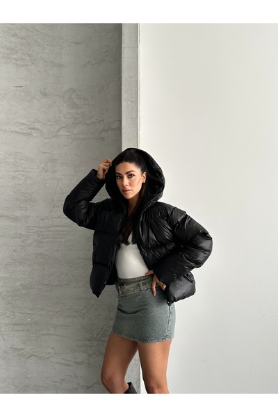 Fashionbox Women's Gel Padding Hooded Zippers Waterproof Inflatable Coat 25222