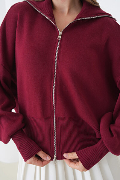 Park Karon Women's Turtleneck Zipper Closure Knit Detail Knitwear Jacket