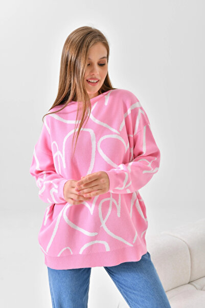 Park Karon Γυναικείο πλεκτό τούνικ oversized με λεπτομέρεια πλεκτού με λαιμόκοψη και σχήμα καρδιάς