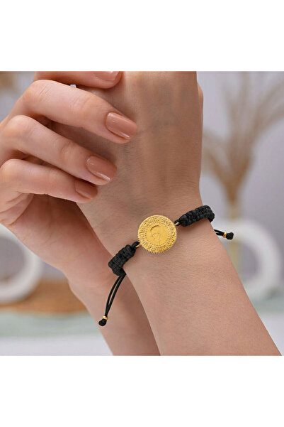 Gekas Kuyumculuk Yeni Altın Siyah Renkli Yarım İpli Bileklik