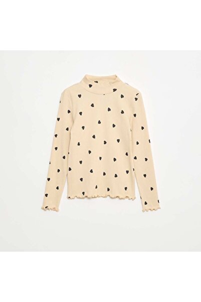 KİABİ Cotton Ribbed Turtleneck Top BEIGE