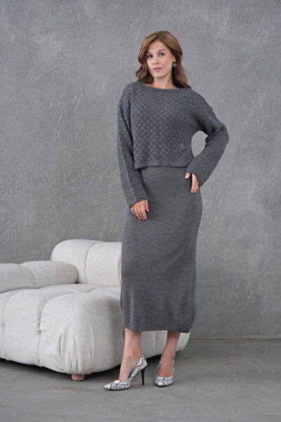 Park Karon Women's Boat Neck Knit Detail Blouse Dress Two-Piece Trko Set