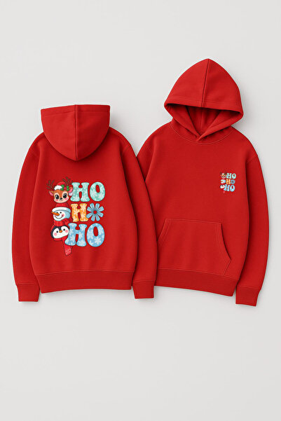 CLASSY.MODA Unisex με κουκούλα oversized με τύπωμα Φούτερ – Χριστουγεννιάτικο Χο Χο Χο Χιονάνθρωπος με ταράνδους