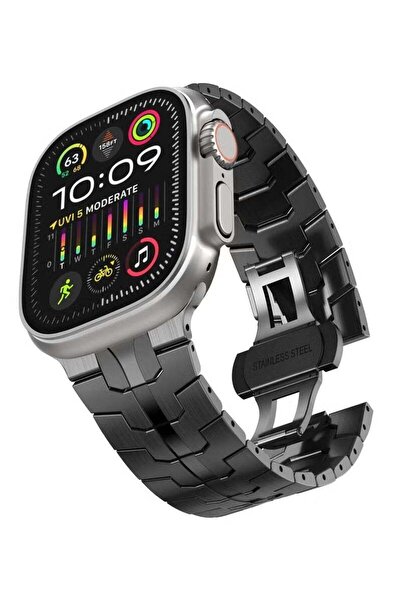 Beauenty سوار معدني من التيتانيوم لساعة Apple Watch Ultra & Series (أسود)