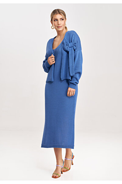 Figl Women's knitted set, dress with bolero, blue M997, one size fits all