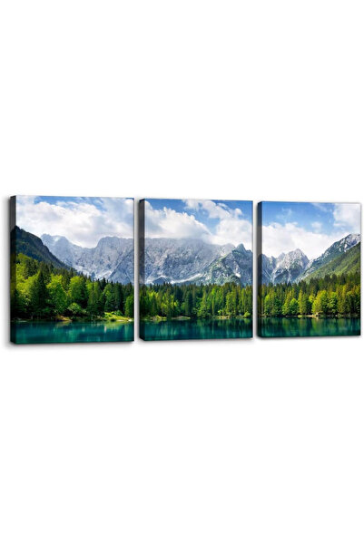 ALAYRA International 3-Piece Nature Scenery Wall Art Set (30x40 cm) – Turquoise Lake Forest Mountain Canvas Prints