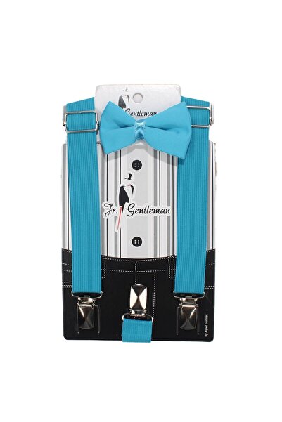 bebegen Baby Boy Turquoise Lace Bow Tie Pants Suspender Set