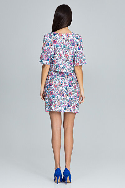 Figl Floral set - blouse with ruffles on sleeves - pencil skirt - white M593 size S