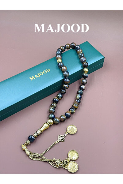 MAJOOD 33 مسبحة صلاة من عين النمر الطبيعي/تسبيح/10 مم/للرجال والنساء/هدية رمض...