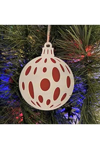 DECORADI Set of 6 Christmas tree ornaments, White/Red, diameter 9 cm, Christmas Gift, 3D Printed