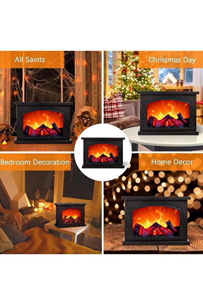 Generic Portable Electric Fireplace Lamp Realistic Flame Effect USB Battery Powered LED Lantern