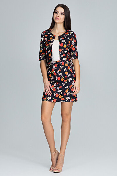 Figl Jacket and skirt set - mini skirt - women's short jacket - black with flowers M591 size M