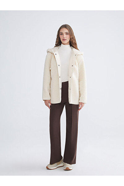 LC Waikiki Modest Beige cu glugă supradimensionat Palton Teddy pentru femei