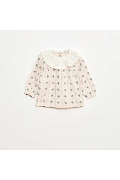 KİABİ Pointelle Knit T-Shirt with Embroidered Collar PINK