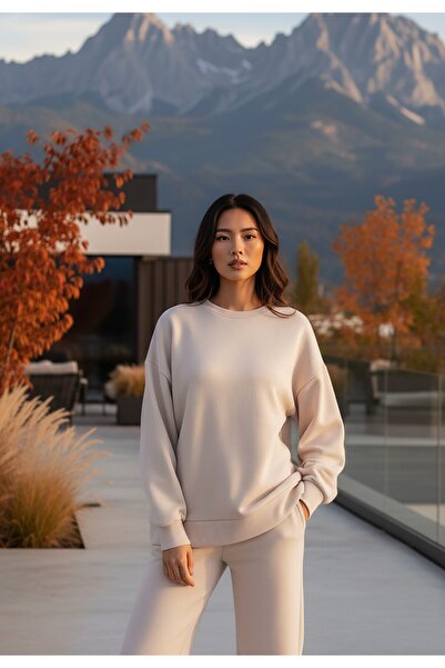 Figl Elegant tracksuit for women - Sweatshirt and pants set - Beige M1250 size M