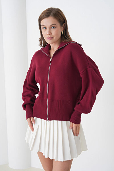 Park Karon Women's Turtleneck Zipper Closure Knit Detail Knitwear Jacket