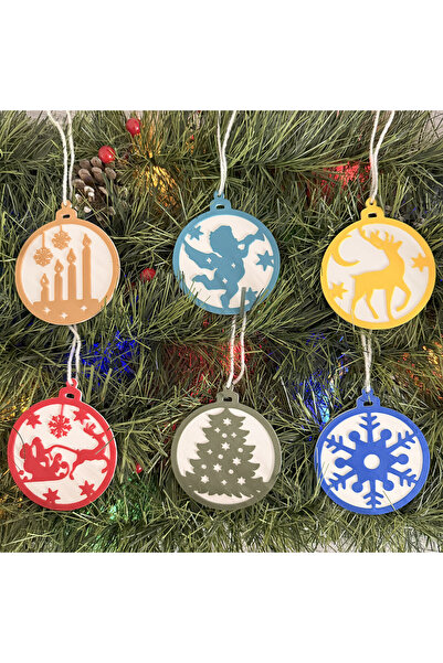 DECORADI Set 6 ornamente brad Craciun, Multicolor, diametru 9 cm, Cadou Craci...