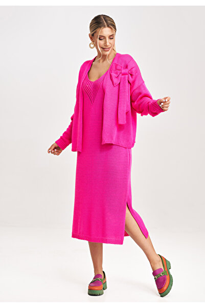 Figl Women's knitted set, fuchsia dress with bolero, M997, one size fits all