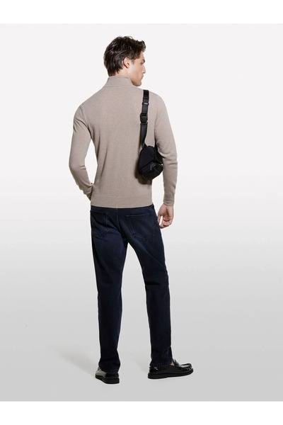 Sisley Cashmere Blended Mock Neck Sweater Men's Beige Sweater - 325A102Hs2177