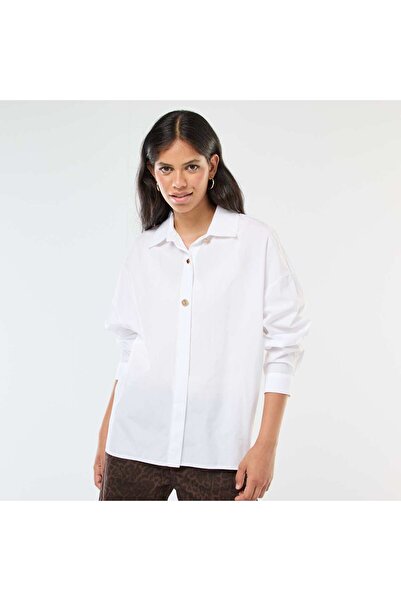 KİABİ Oversized Shirt with Decorative Buttons WHITE