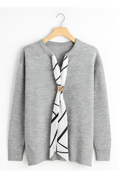 ATE ÖZGÜNEŞ TRİKO TEKSTİL Fularli, Slitted Fleece-Lined Women's Tricot Sweater