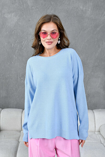 Park Karon Women's Crew Neck Slit Oversized Knitwear Sweater