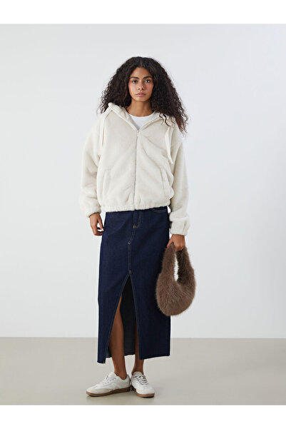 LC Waikiki Xside Ecru Hooded Oversized Women's Plush Jacket