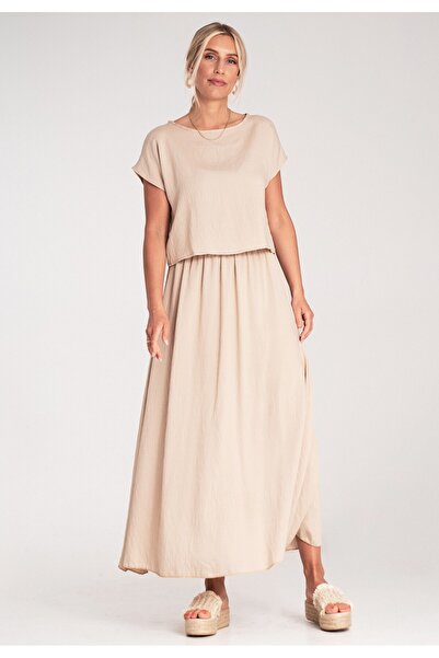 Figl Blouse and skirt set - Women's summer set - Beige set M1219 size L/XL