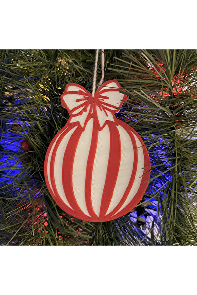 DECORADI Set of 6 Christmas tree ornaments, White/Red, diameter 9 cm, Christmas Gift, 3D Printed