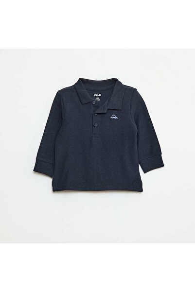 KİABİ Long-sleeved cotton pique polo shirt BLUE