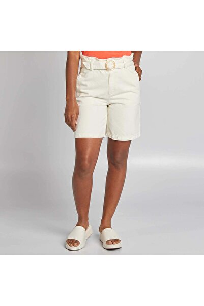 KİABİ Short denim shorts with buckle belt WHITE