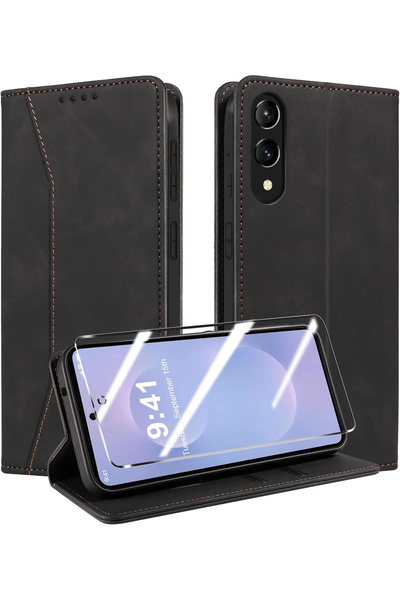 OEM PU leather case compatible with Samsung Galaxy Edge 5G + Screen Protector, Magnetic Flip