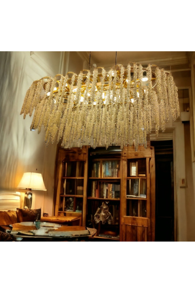 KARAZ Golden Crystal Cluster Chandelier (Oval) 1.60m x 80cm