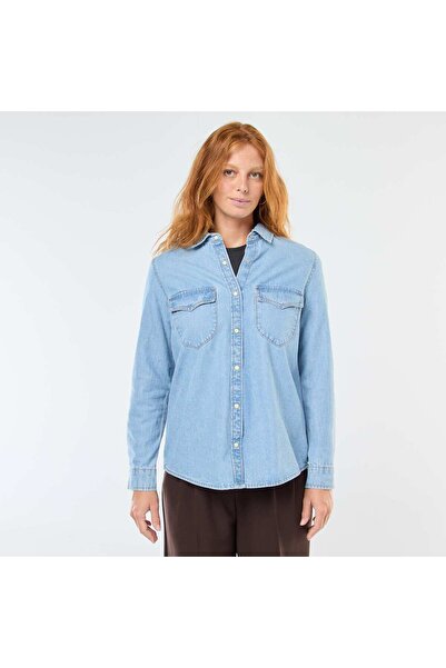 KİABİ Denim Shirt with Flap Pockets BLUE