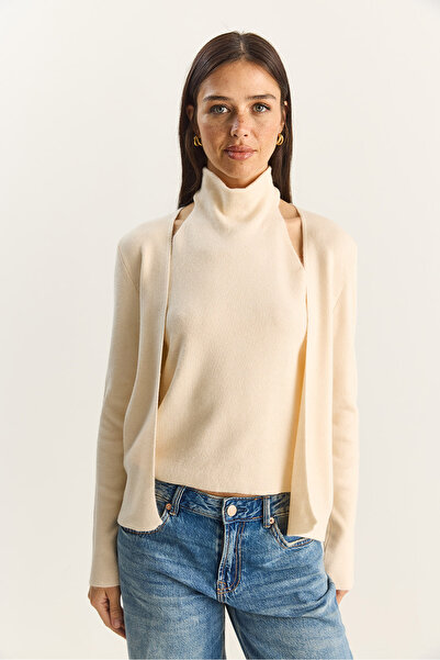 Bianco Lucci Γυναικεία ζακέτα με λαιμόκοψη και λεπτομέρεια μπλούζας μέσα ζακέτα TH251006 60283834