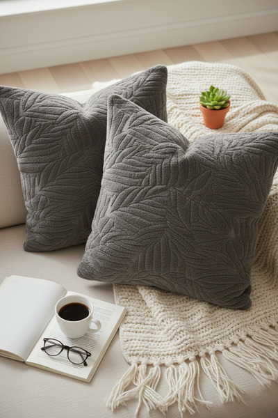 Shadro Textile غطاء وسادة مزخرف بالريش ومكون من قطعتين |   وسادة فاخرة أنيقة ...