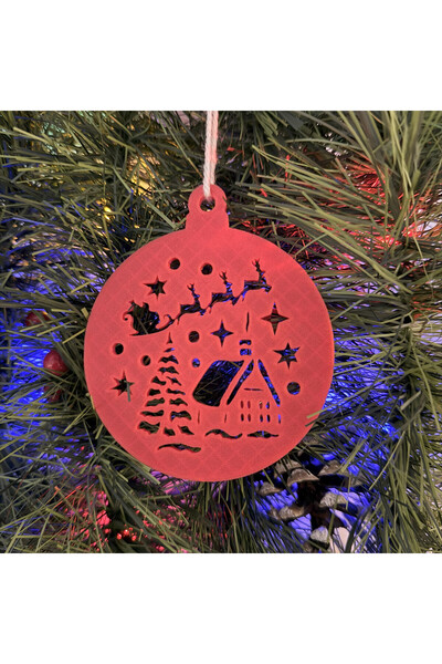 DECORADI Set of 5 Christmas tree ornaments, White/Red, diameter 9 cm, Christmas Gift, 3D Printed
