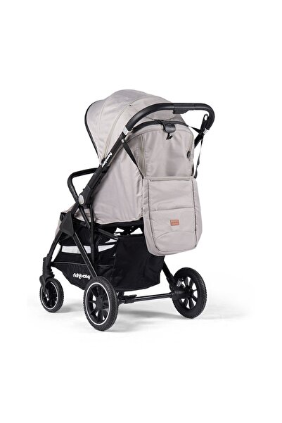 rıch baby Baby Stroller - Adjustable Backrest & Footrest, Canopy with Window, Bag - Black/Gray
