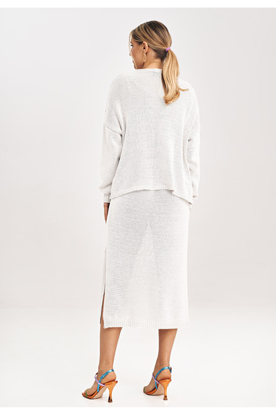 Figl Women's knitted set, ecru dress with bolero M997, universal size