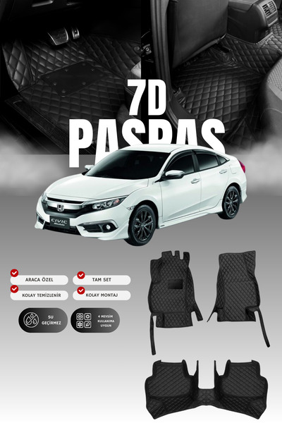 stiloto Honda Civic FC5 (2016-2021) 7D Deri Havuzlu Oto Paspas | Tam Koruma,A...