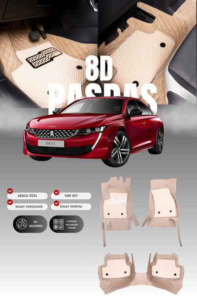 stiloto Peugeot 508 (2019 ve sonrası) 8D Deri Havuzlu Oto Paspas | Tam Koruma...