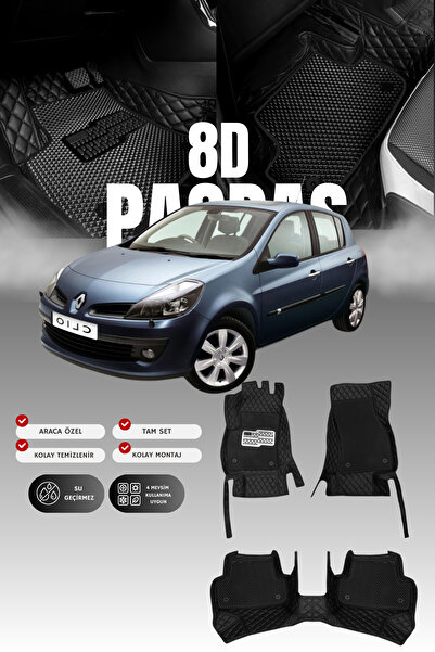 stiloto دواسة سيارة جلدية لرينو كليو 3 هاتشباك (2005-2012) 8D |   حماية كاملة