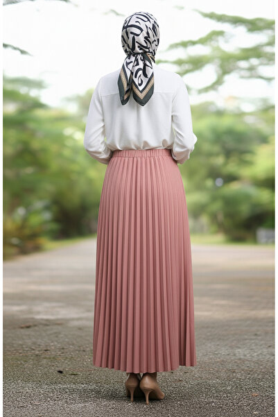 sefamerve Elastic Waist Pleated Skirt 0213-05 Dusty Rose