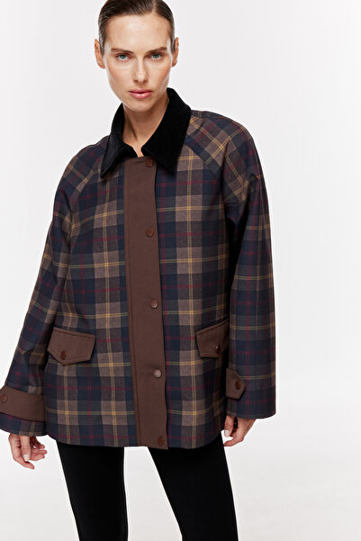 Jorbinol Parka în carouri cu guler din catifea