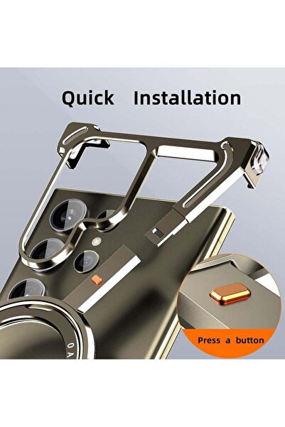 Generic S24 Ultra Metal Frame with Ring Stand 360° Rotation Kickstand Aluminum Frameless Bumper Case