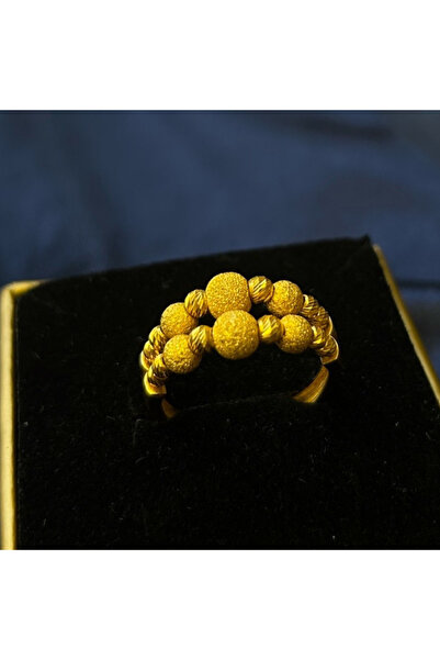 K KAPLAN GOLD 14 Ayar Kabartmalı Yuvarlak Boncuk Yüzük