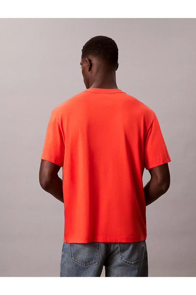 Calvin Klein Men's Regular Fit Round Neck Ck Logo Printed Cotton Short Sleeve Orange T-Shirt Lv04Rb862G-6Wd