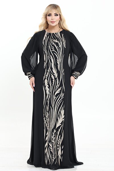 Ladies First Büyük Beden 4001 Siyah Uzun Abiye Elbise