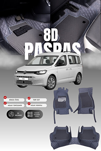 stiloto Volkswagen Caddy (2021 ve sonrası) 8D Deri Havuzlu Oto Paspas | Tam K...